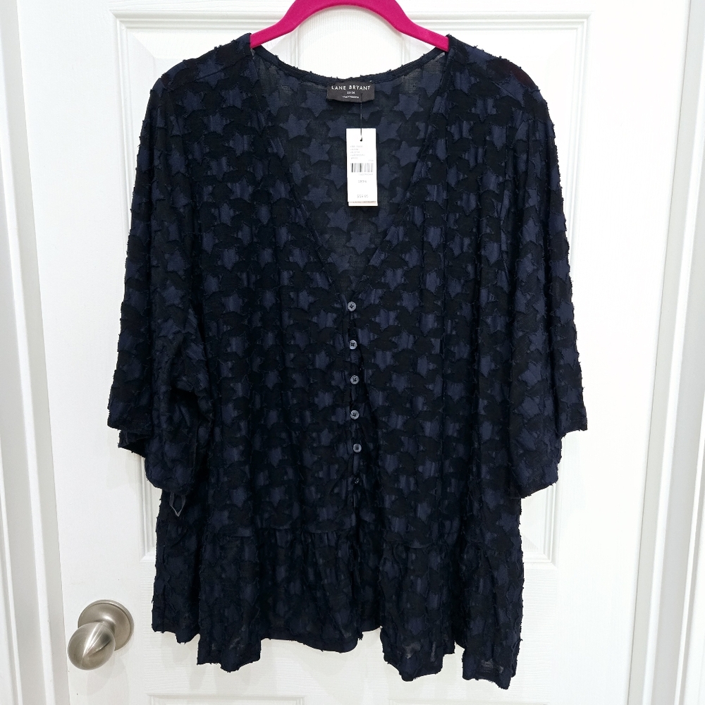 Lane Bryant Blue Swing Collection Flutter Sleeve Babydoll Top Size 22/24 NWT